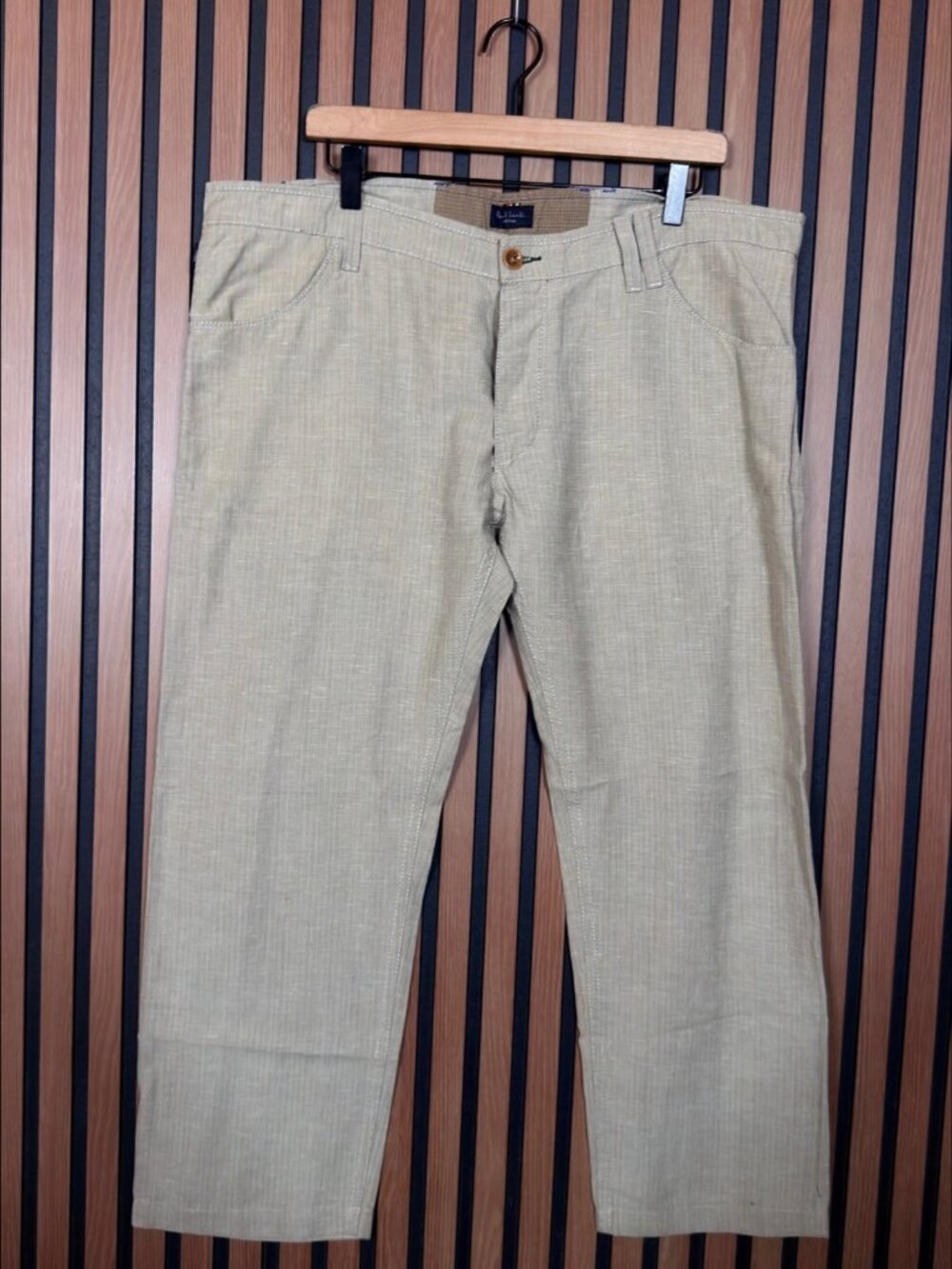 Paul Smith Pants 40W Mens Beige Relaxed Fit Button Fly Wool Linen Patterned